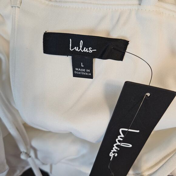 NWT Lulus Drinks On Me White Sleeveless Pleated Bodycon Dress Cocktail Sz L - Picture 4 of 12